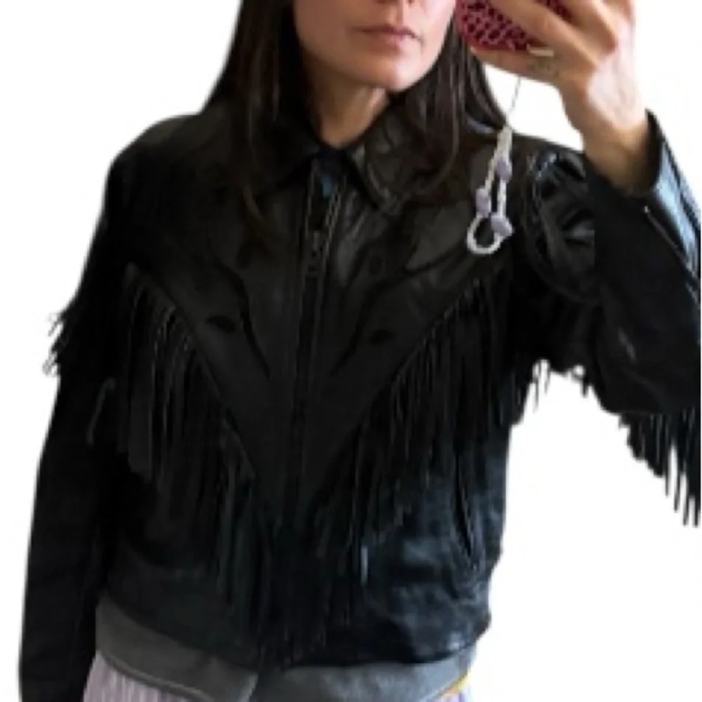 Vintage Wilson's Thinsulate Women's Leather Fringe Rose Design Biker Jacket - Picture 5 of 7